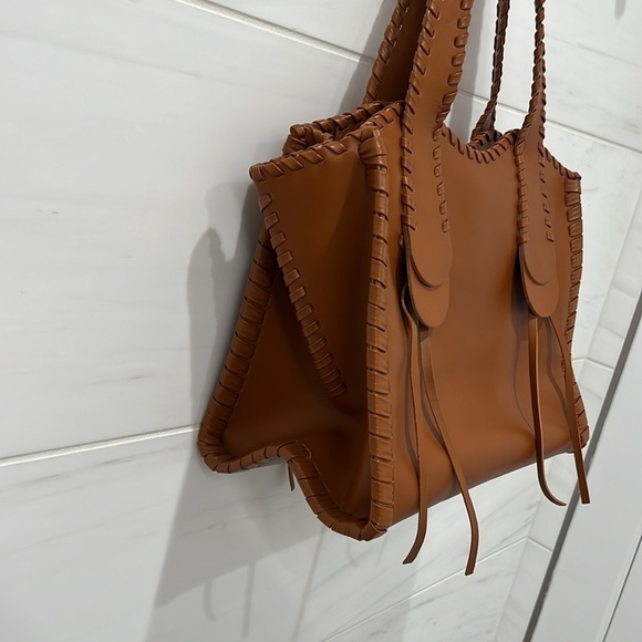 Chloe | Medium Calfskin Leather Mony Tote Bag in Caramel - Picture 11 of 15